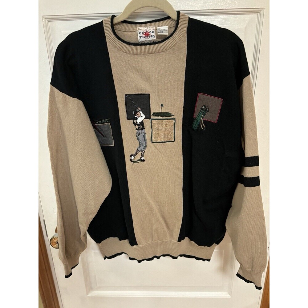 Cotton Traders Sport Vintage 90’s Golf Sweater Mens Size Large Black Tan